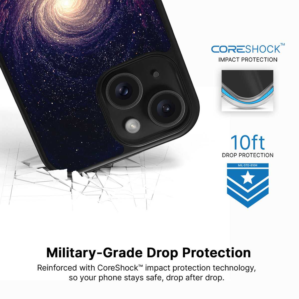 Cosmic Vortex iPhone 15 case with drop protection