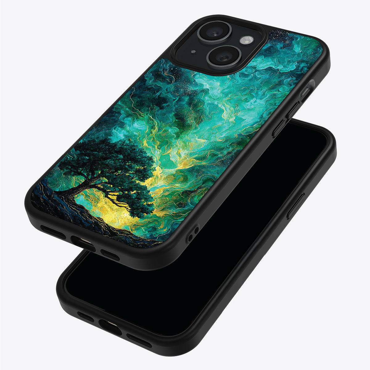 Emerald Storm iPhone 15 case – back and side view