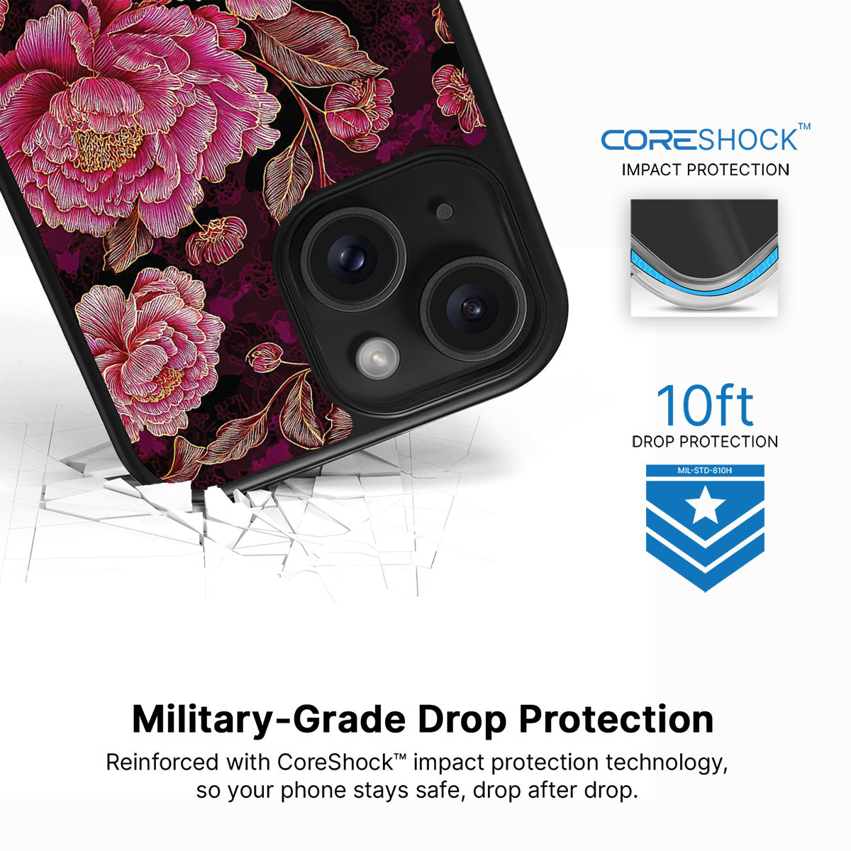 Floral Opulence iPhone 15 case with drop protection