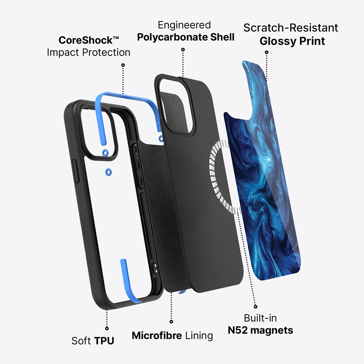Blue Marble Designer iPhone 15 Case – Indigo Impasto | MagSafe
