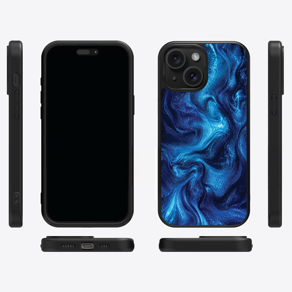 Blue Marble Designer iPhone 15 Case – Indigo Impasto | MagSafe