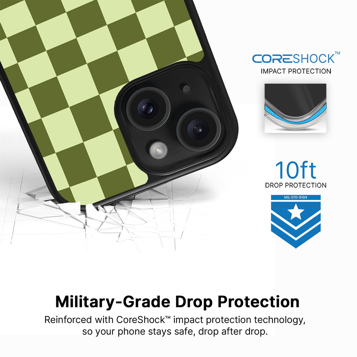 Olive Meadow iPhone 15 case with drop protection
