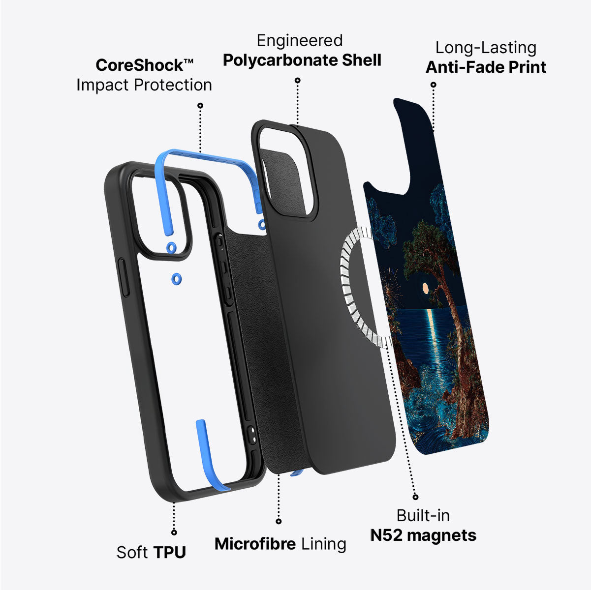 iPhone 15 case construction – Quiet Moon phone case