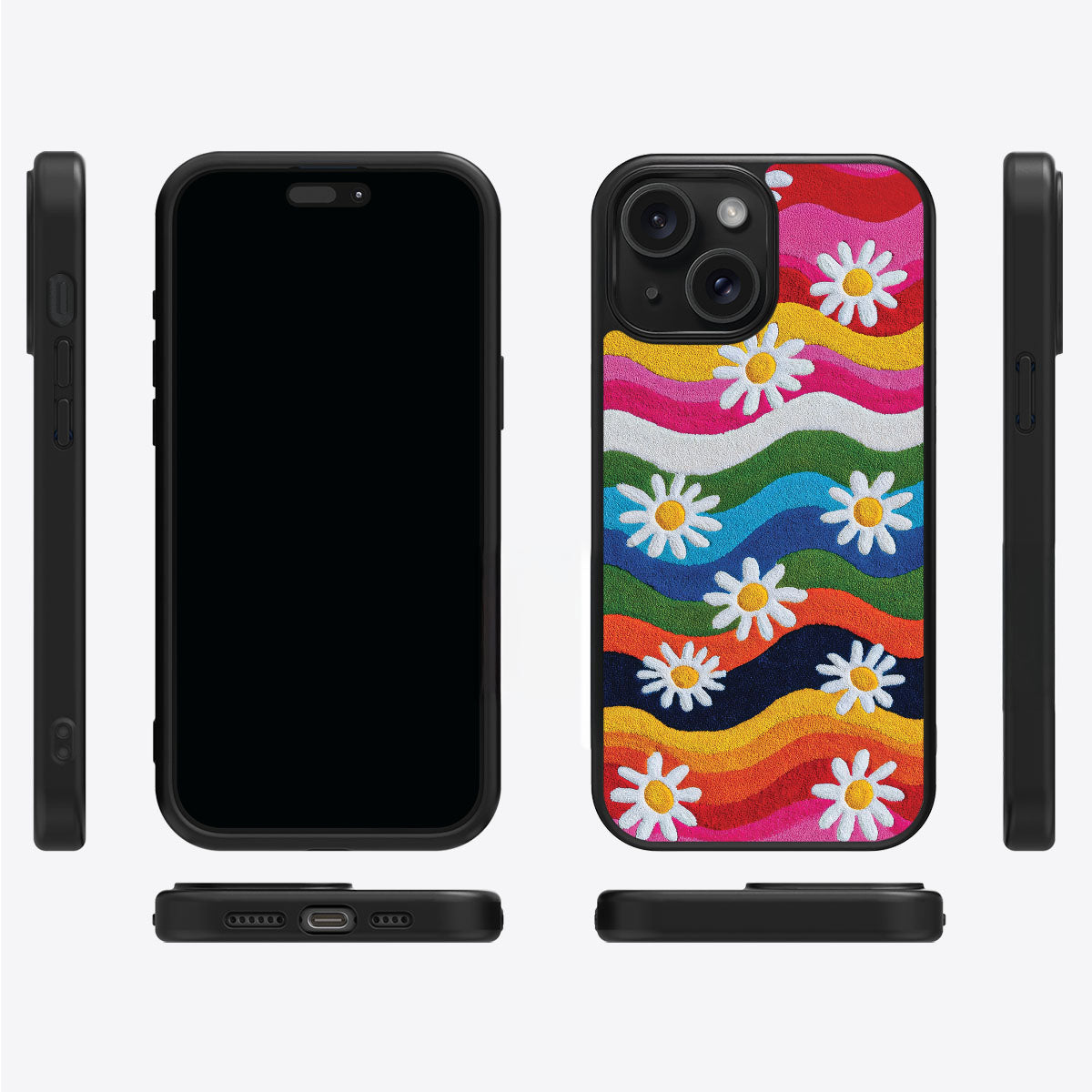 iPhone 15 Case with MagSafe – Rainbow Daisy