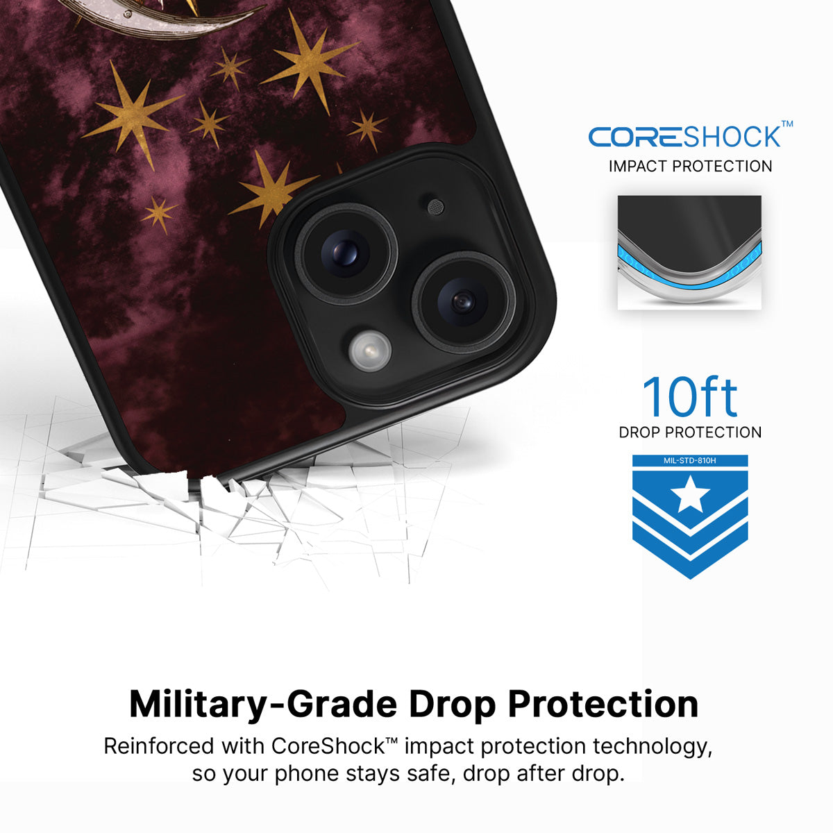 Sun and Moon iPhone 15 case with drop protection