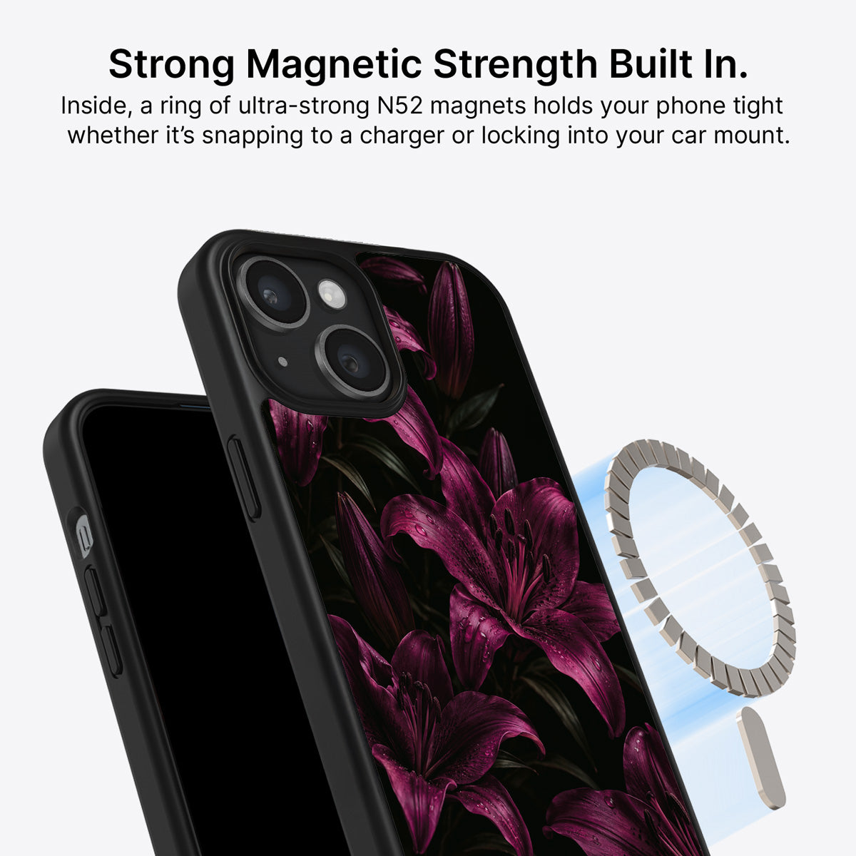 iPhone 15 Plus MagSafe case – Burgundy Lily design
