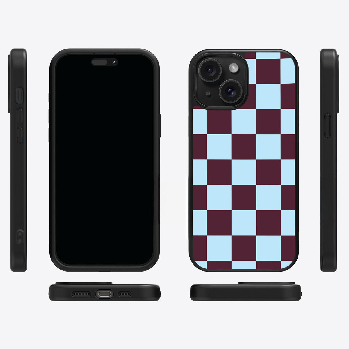 Cabernet Tile iPhone 15 Plus case cover – multi-angle view