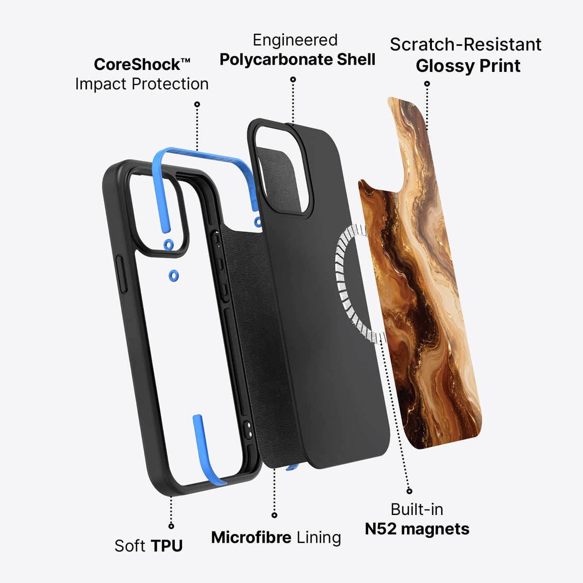 iPhone 15 Plus case construction – Caramel Swirl phone case