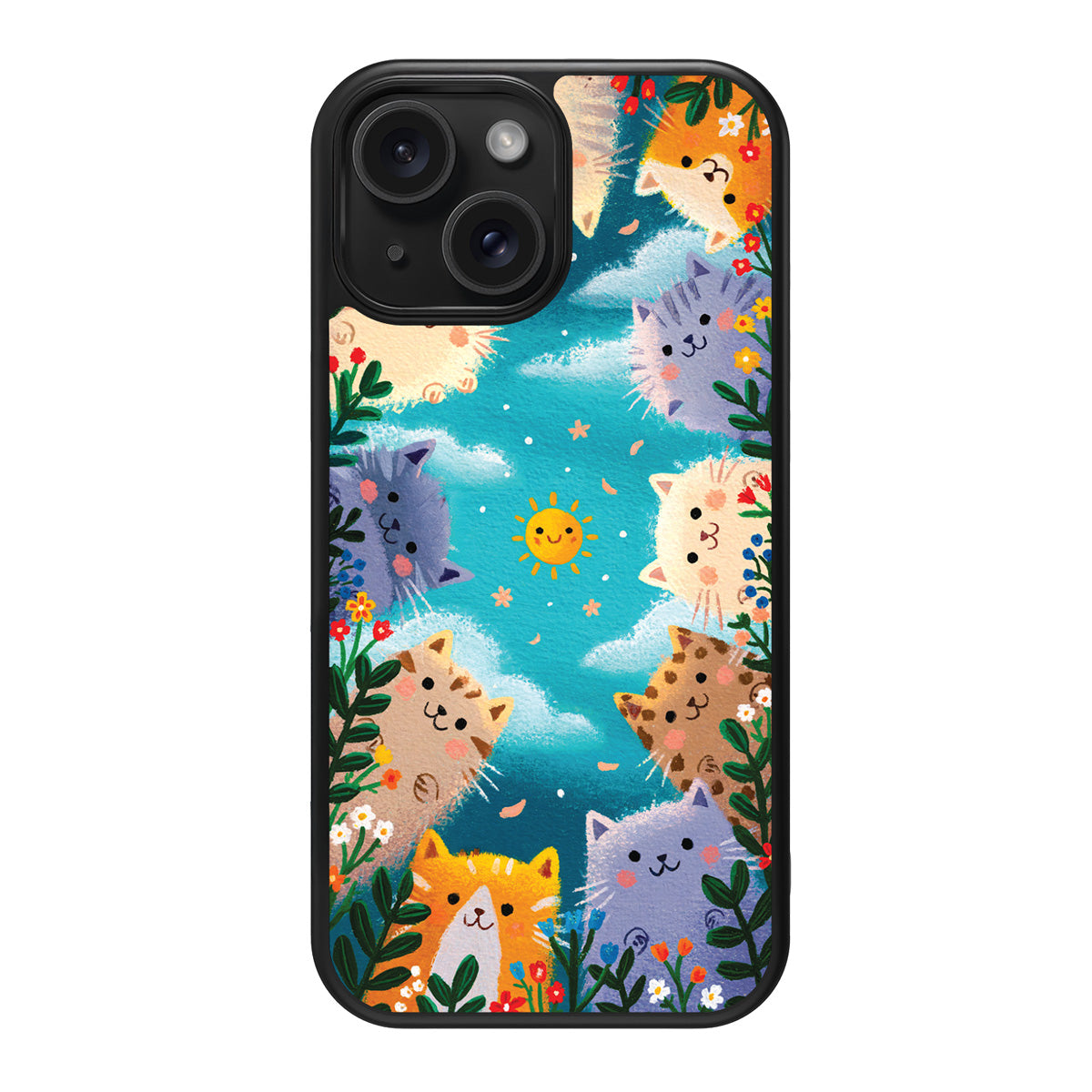Garden Kittens design back view – iPhone 15 Plus case