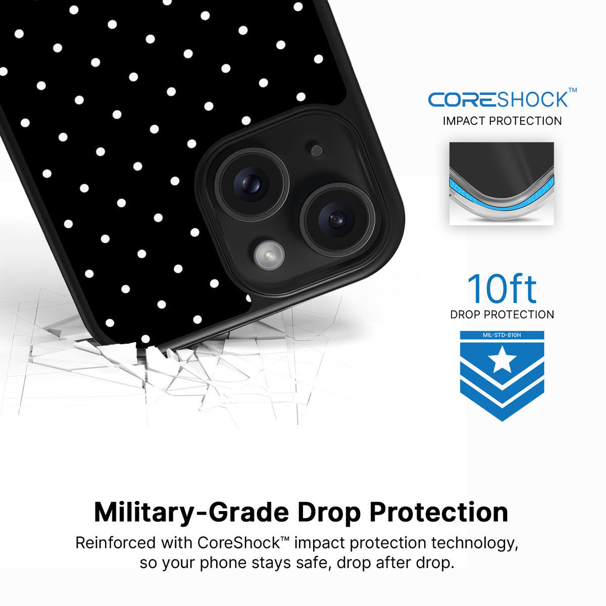 Midnight Confetti iPhone 15 Plus case with drop protection