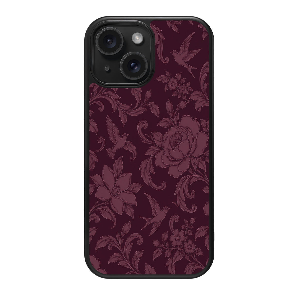 Swallow Damask design back view – iPhone 15 Plus case