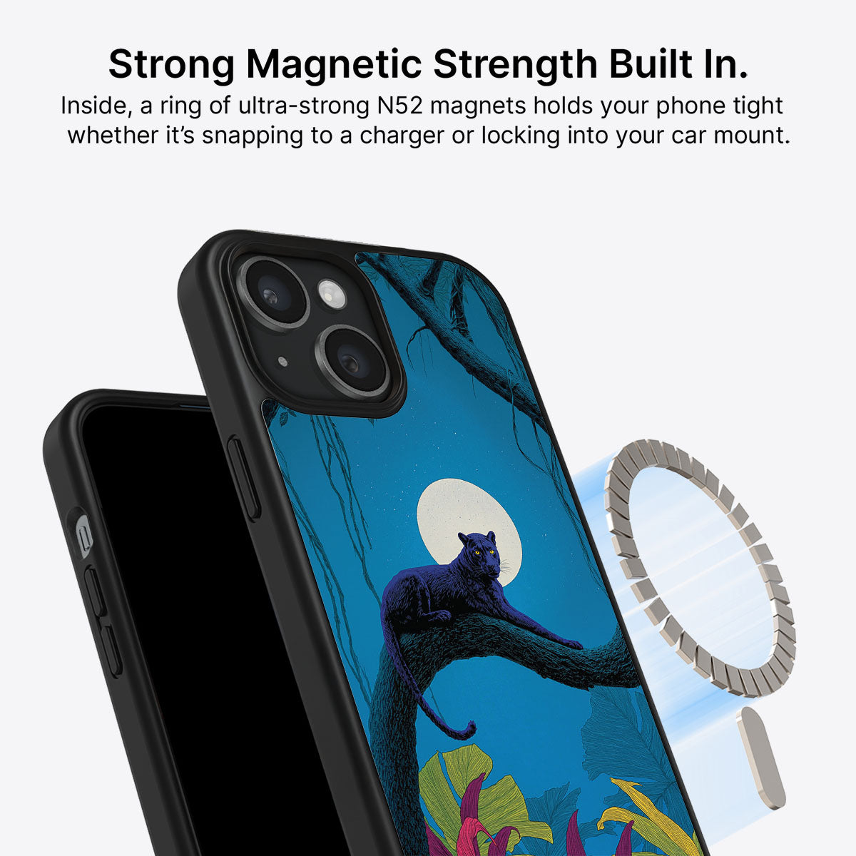 Leopard Designer iPhone 15 Plus Case – Tropic Panther | MagSafe