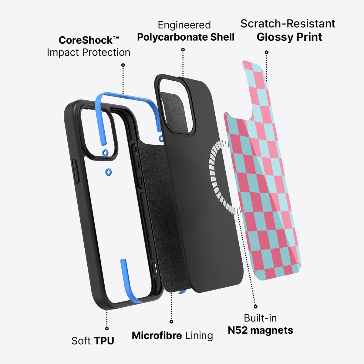 Blue Checkered Designer iPhone 15 Pro Case – Candy Floss | MagSafe — view 3