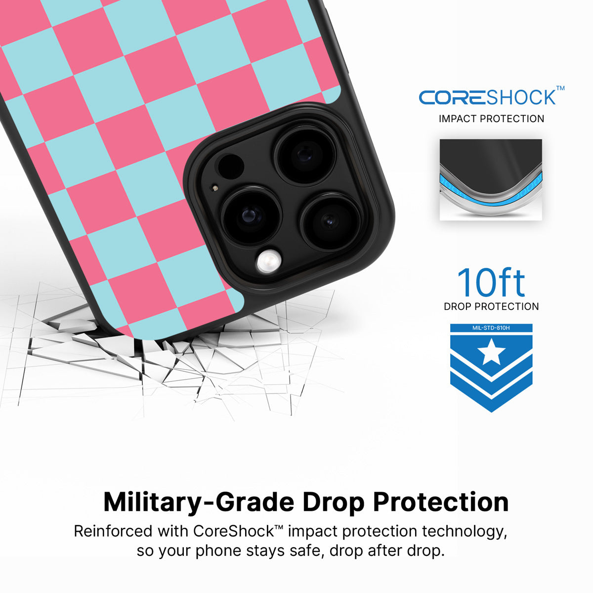 Blue Checkered Designer iPhone 15 Pro Case – Candy Floss | MagSafe — view 5