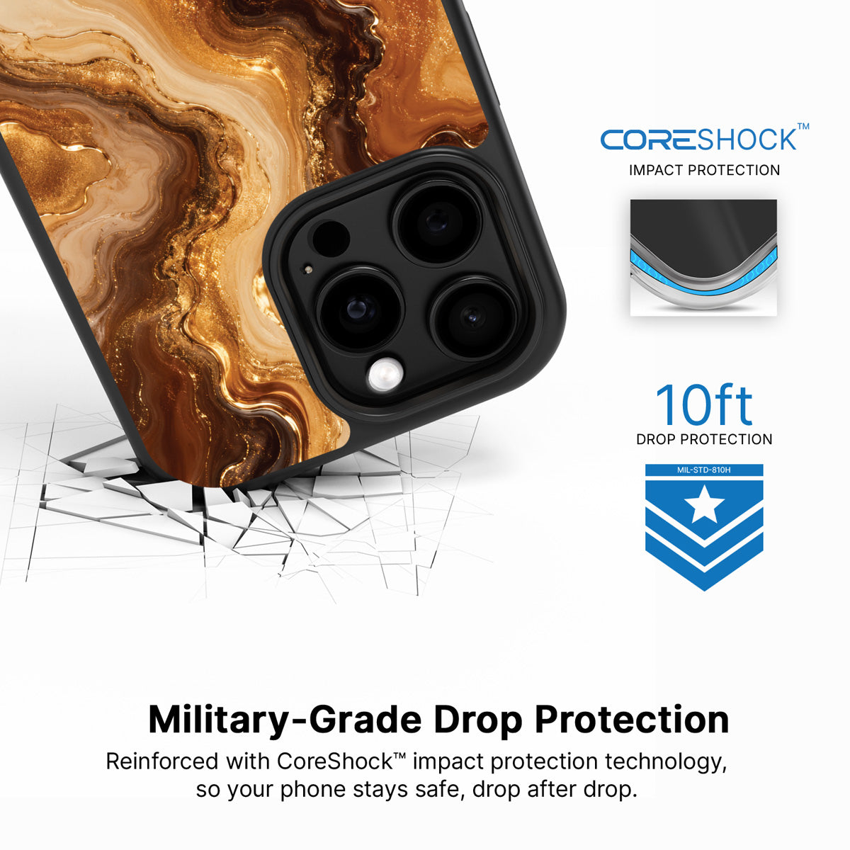 Caramel Swirl iPhone 15 Pro case with drop protection