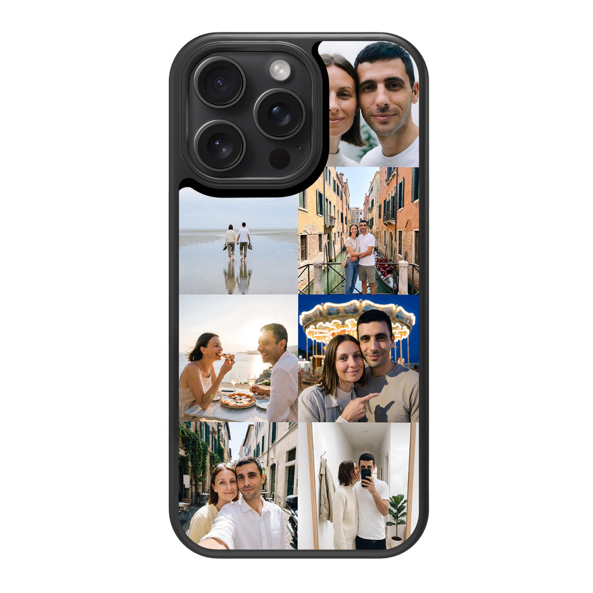 Personalised Photo Collage iPhone 15 Pro case – back view, couples 7-photo collage