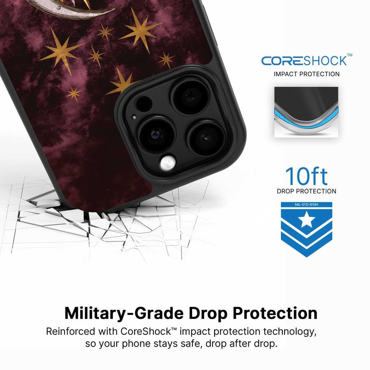 Sun and Moon iPhone 15 Pro case with drop protection