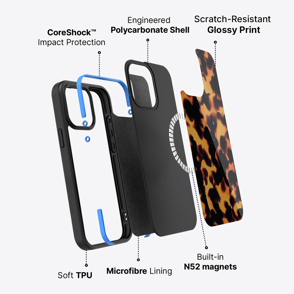 Animal Print Designer iPhone 15 Pro Case – Tortoise Shell | MagSafe