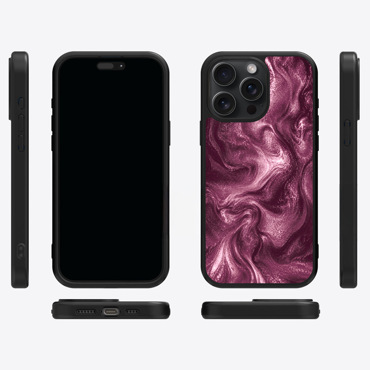 Wine Shimmer iPhone 15 Pro case cover – multi-angle view