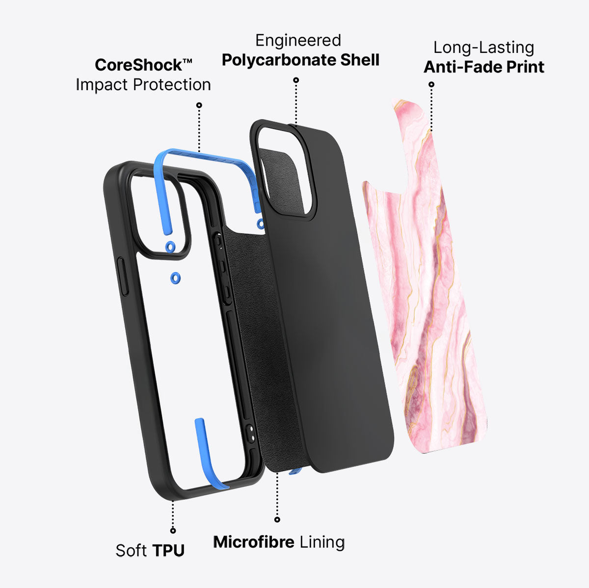 Blushed Marble - iPhone 15 Pro Max Case, #case type_core (non magsafe)