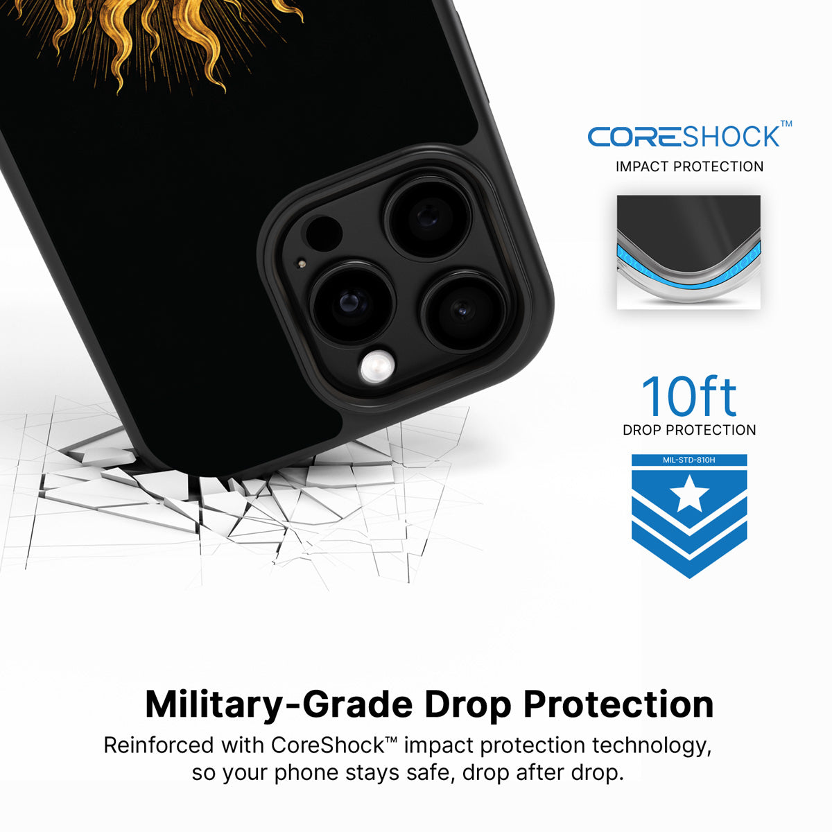 Celestial Sun iPhone 15 Pro Max case with drop protection