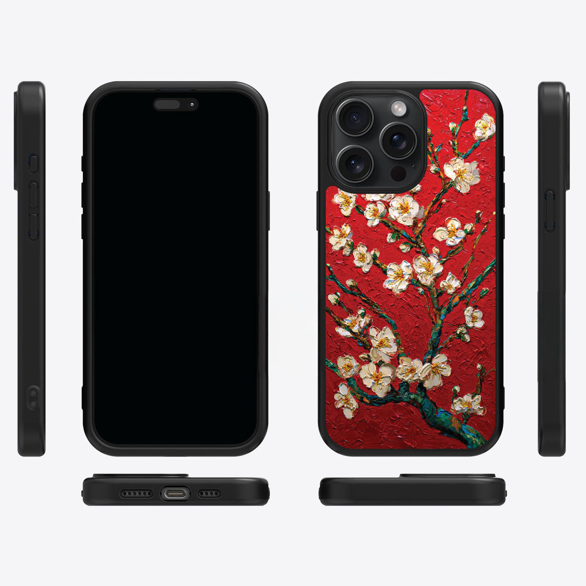 Crimson Blossom iPhone 15 Pro Max case cover – multi-angle view