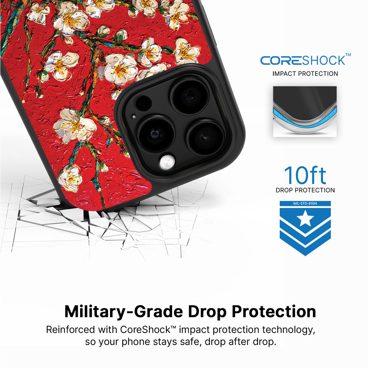 Crimson Blossom iPhone 15 Pro Max case with drop protection