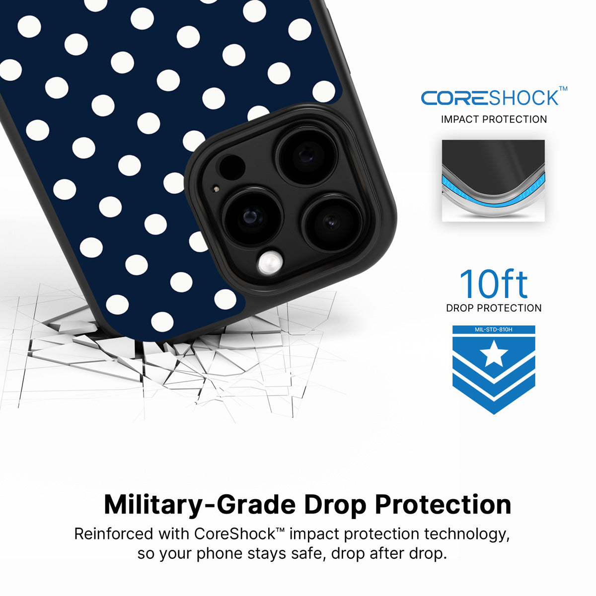 Navy Polka Dot iPhone 15 Pro Max Case – Deep Sea | MagSafe