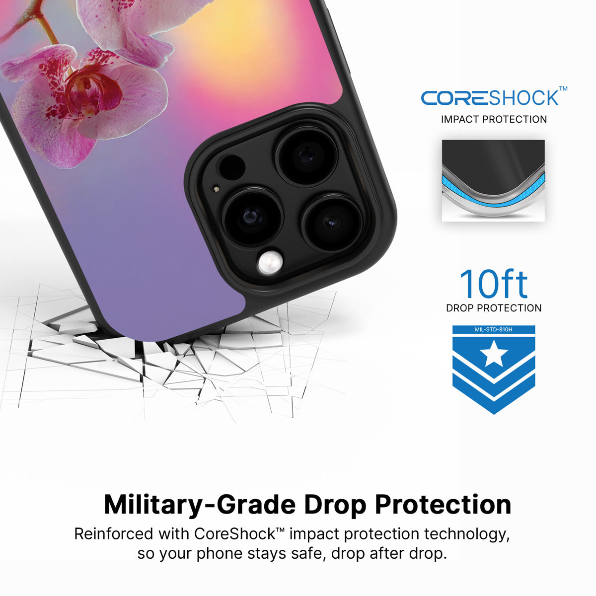 Orchid Dream iPhone 15 Pro Max case with drop protection