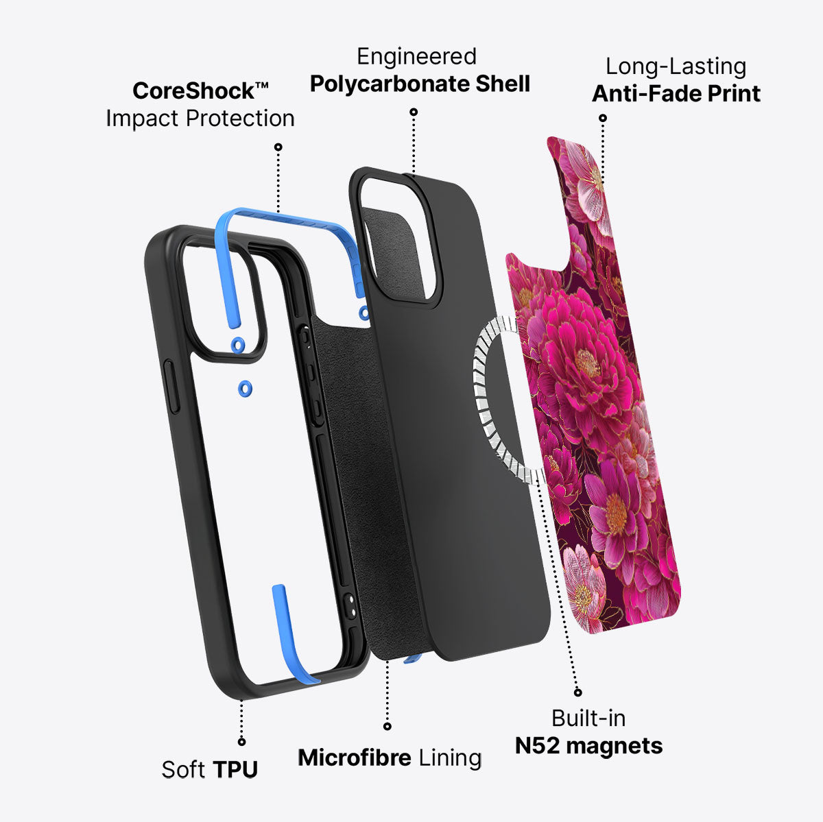 iPhone 15 Pro Max case construction – Pink Reverie phone case
