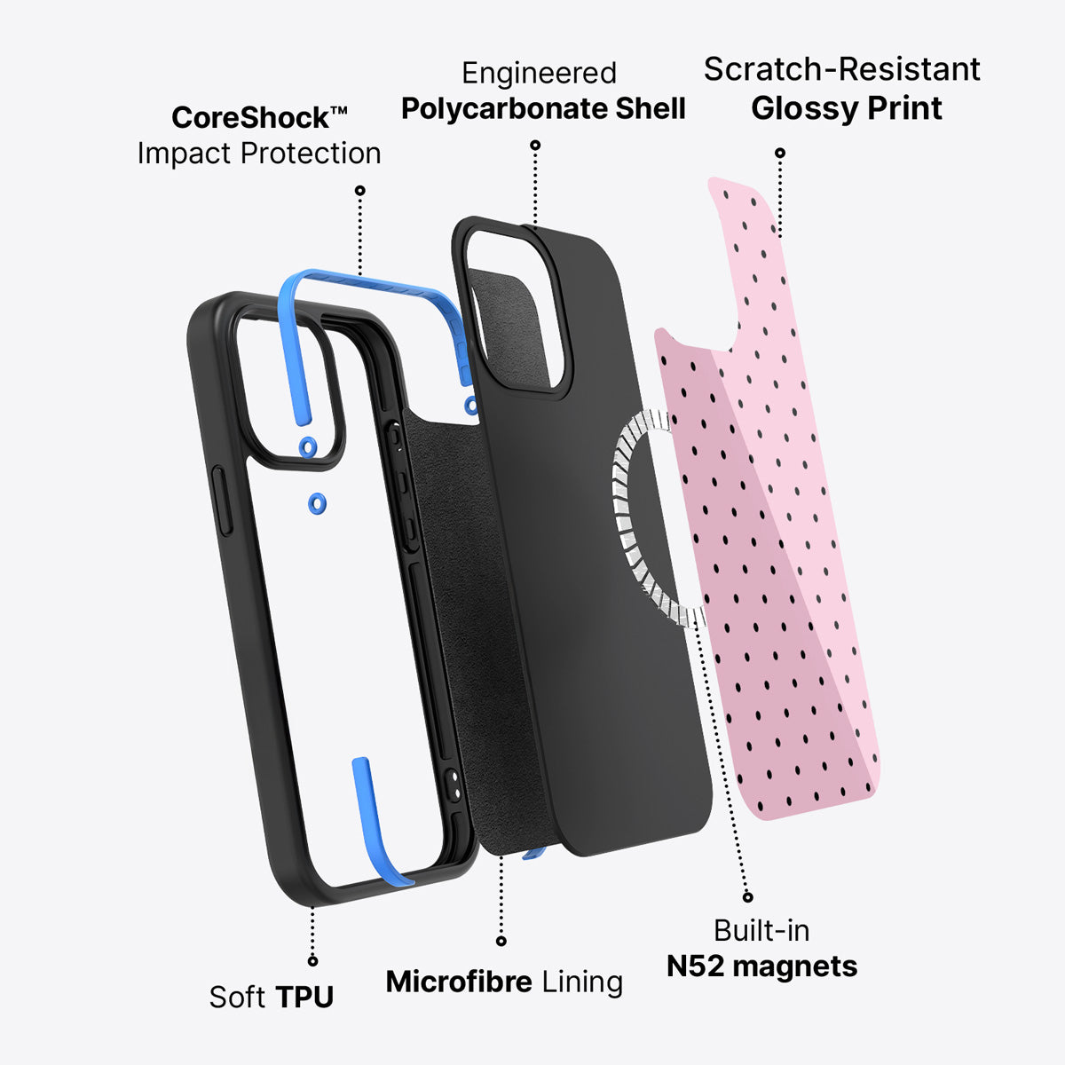 Pink Polka Dot iPhone 15 Pro Max Case – Veloria | MagSafe