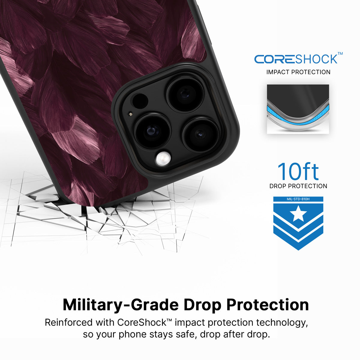 Wine Plumage iPhone 15 Pro Max case with drop protection