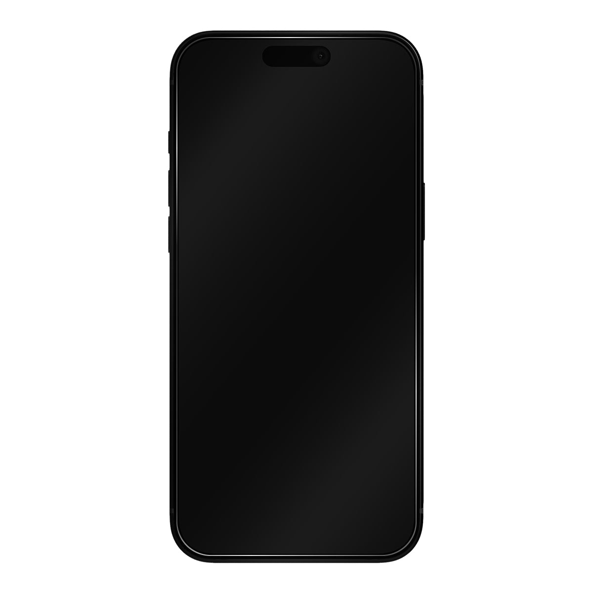 iPhone 15 Pro screen protector fitted edge-to-edge on a black iPhone, front view