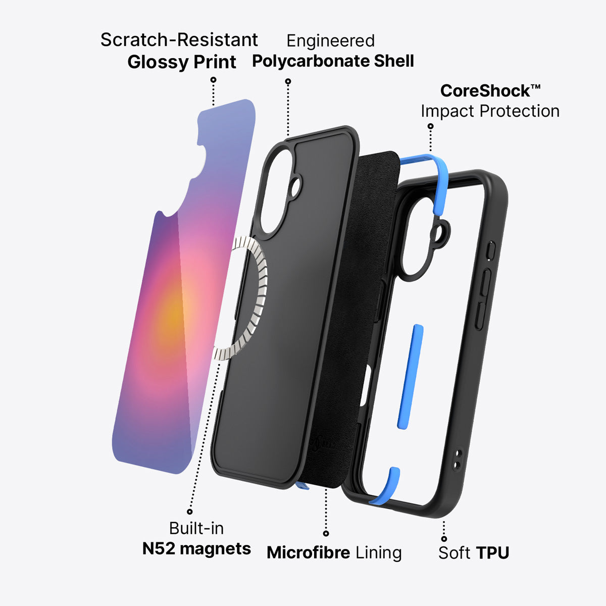 iPhone 16 case construction – Aura Glow phone case