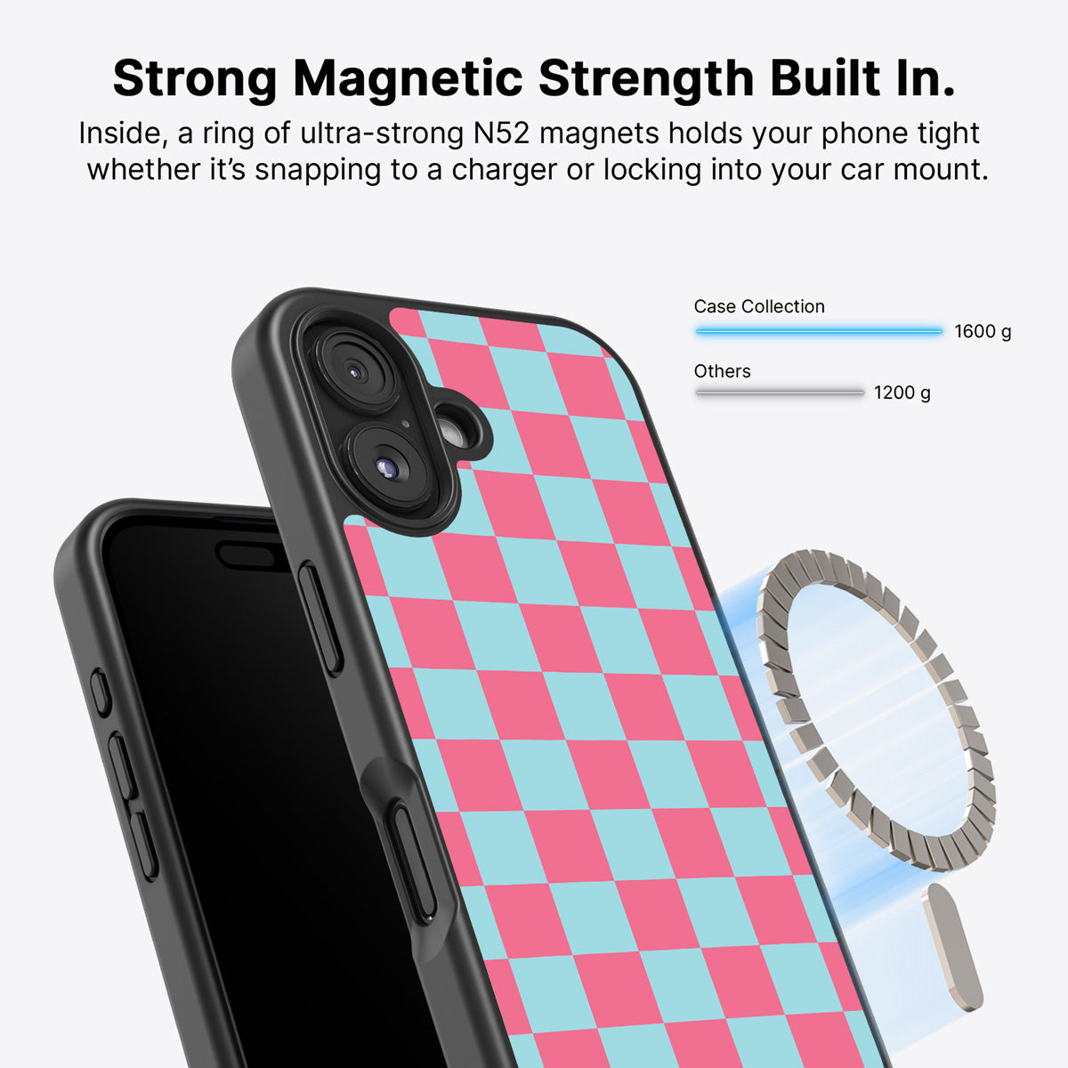 Blue Checkered Designer iPhone 16 Case – Candy Floss | MagSafe