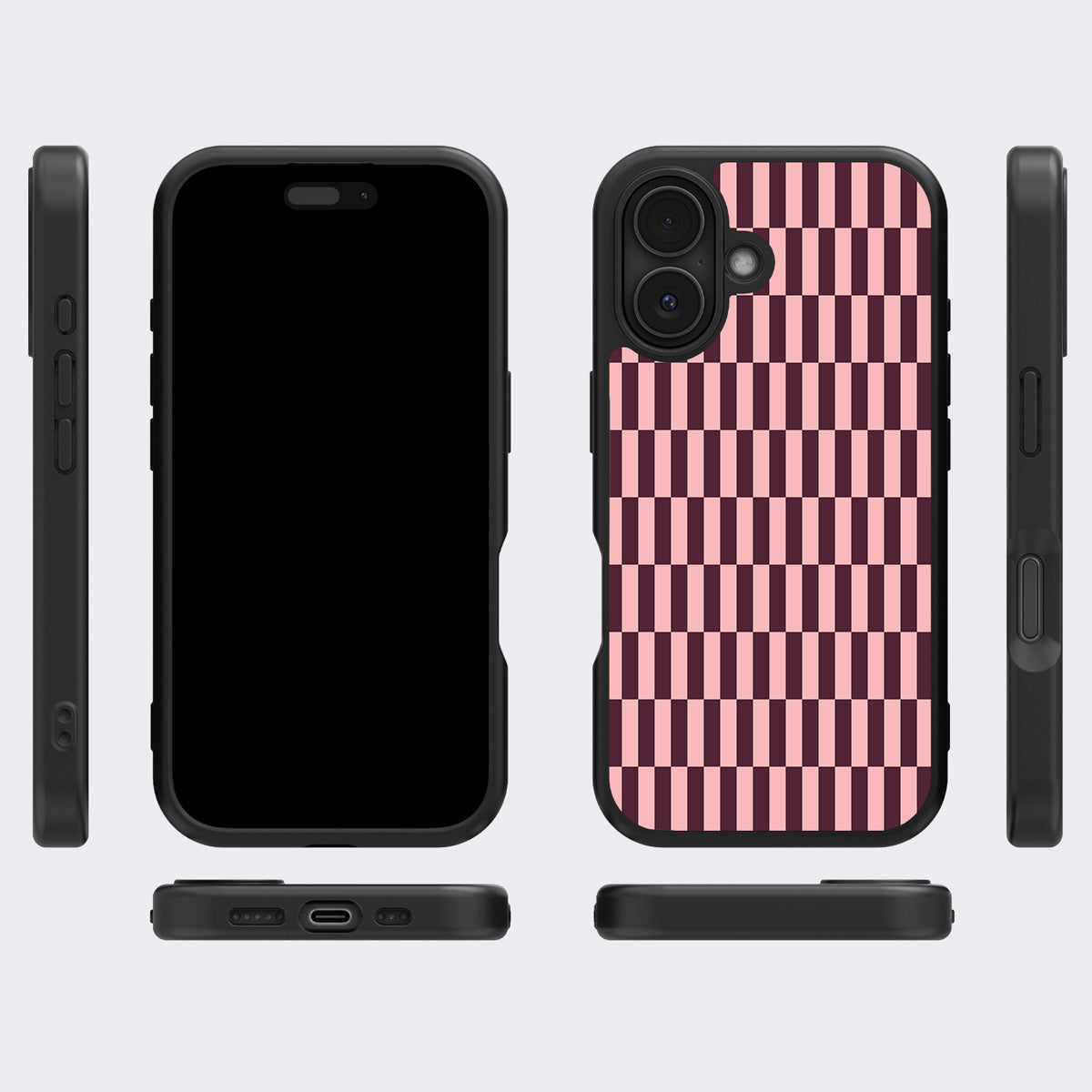 Claret Stack iPhone 16 case cover – multi-angle view