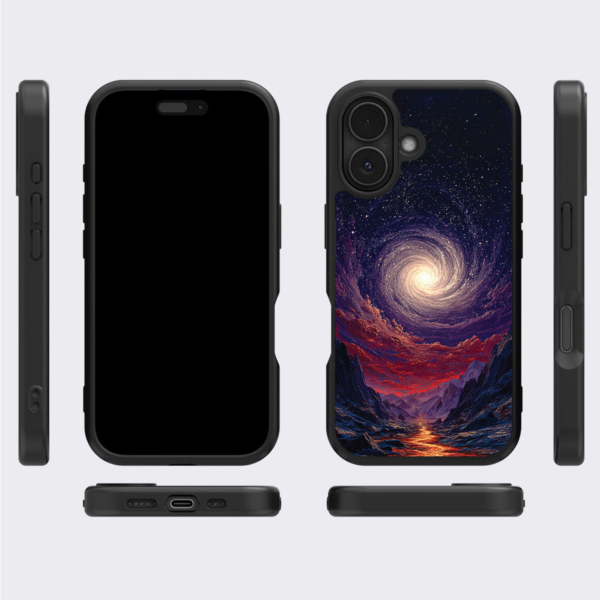 Cosmic Vortex iPhone 16 case cover – multi-angle view