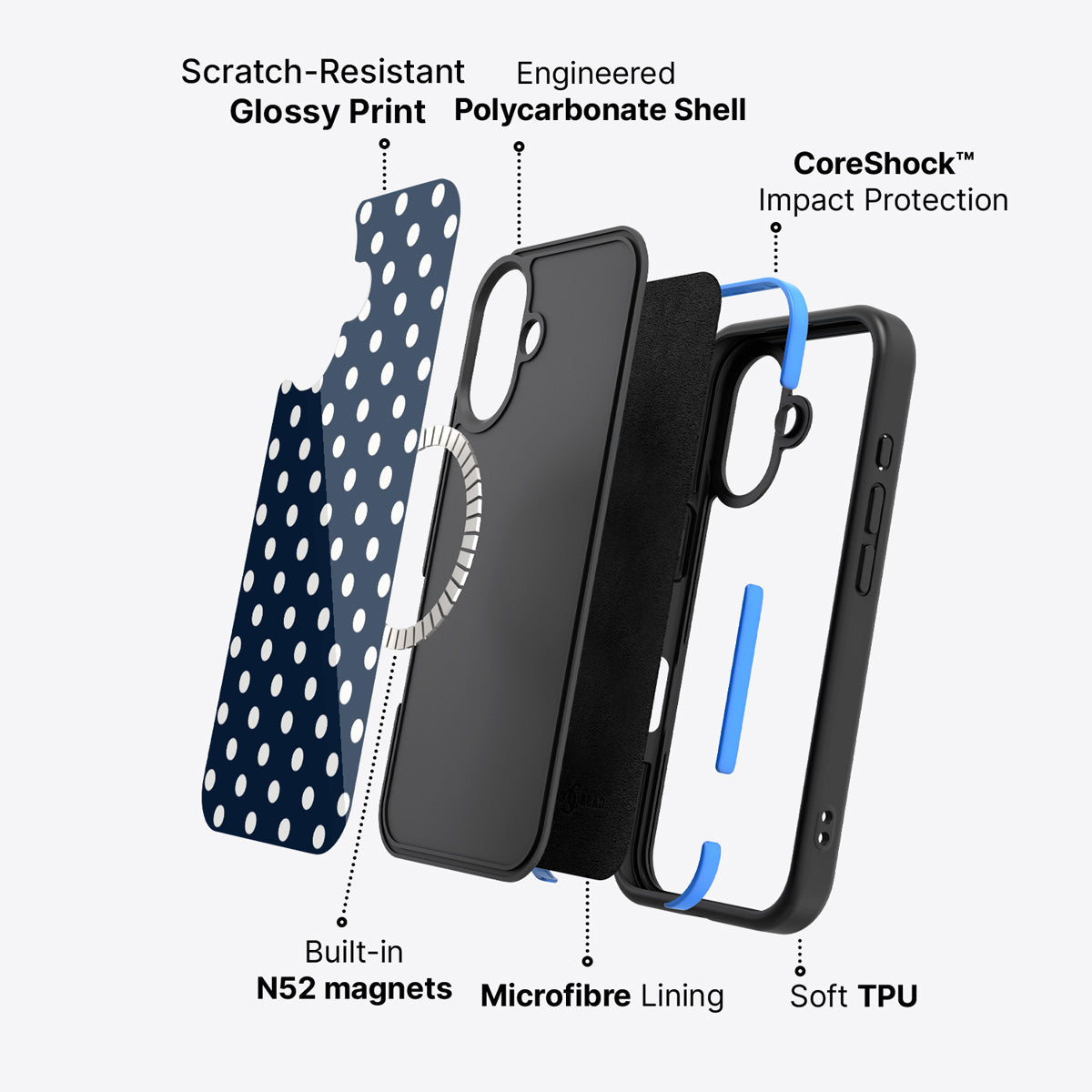 Navy Polka Dot iPhone 16 Case – Deep Sea | MagSafe