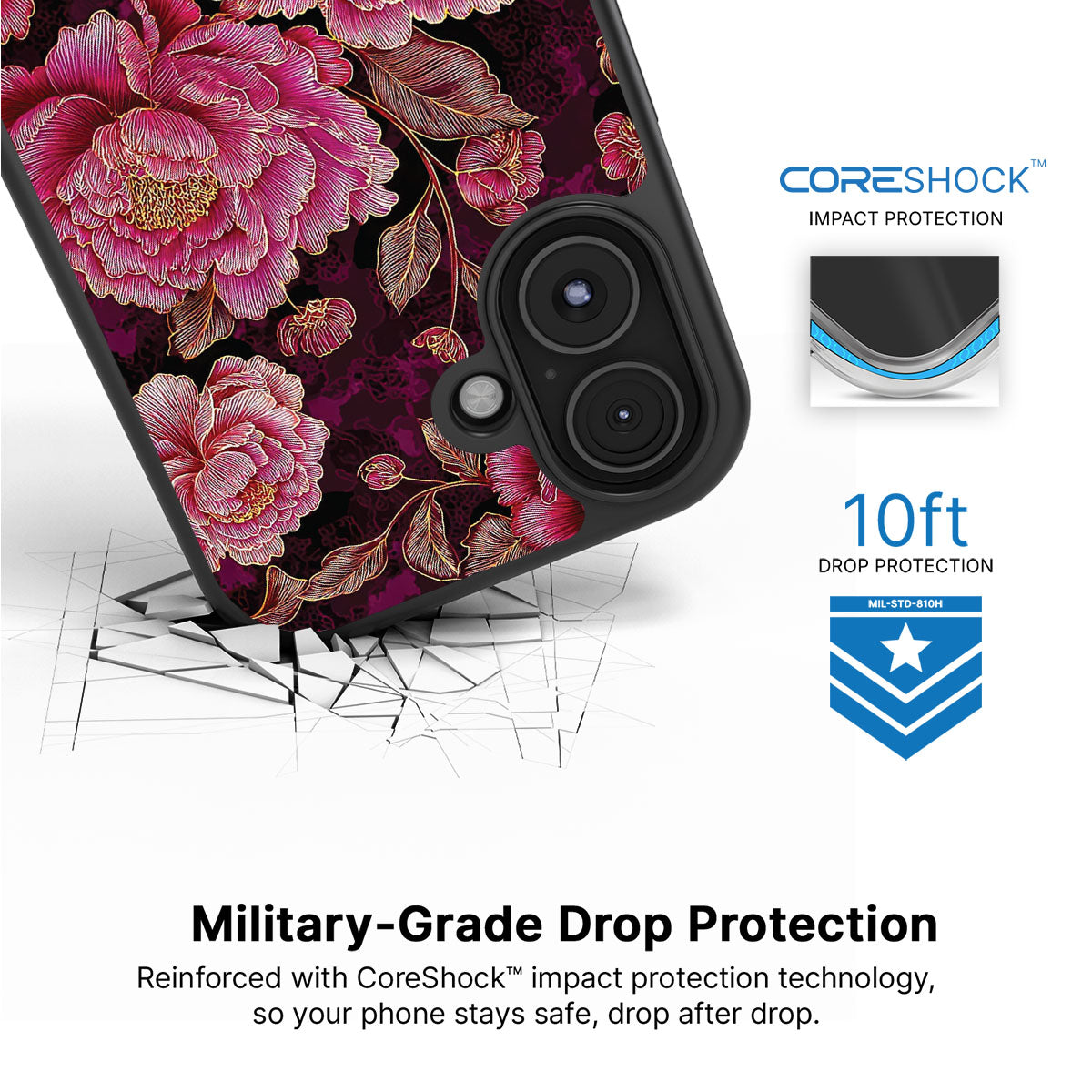 Floral Opulence iPhone 16 case with drop protection