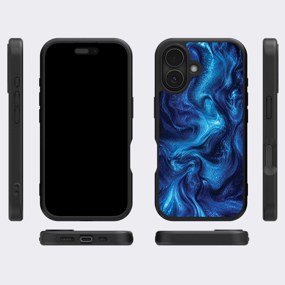 Blue Marble Designer iPhone 16 Case – Indigo Impasto | MagSafe