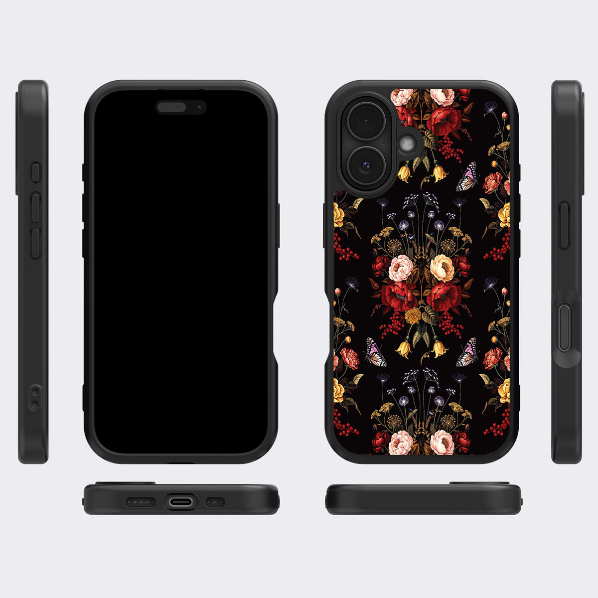Kelmscott Bloom iPhone 16 case cover – multi-angle view