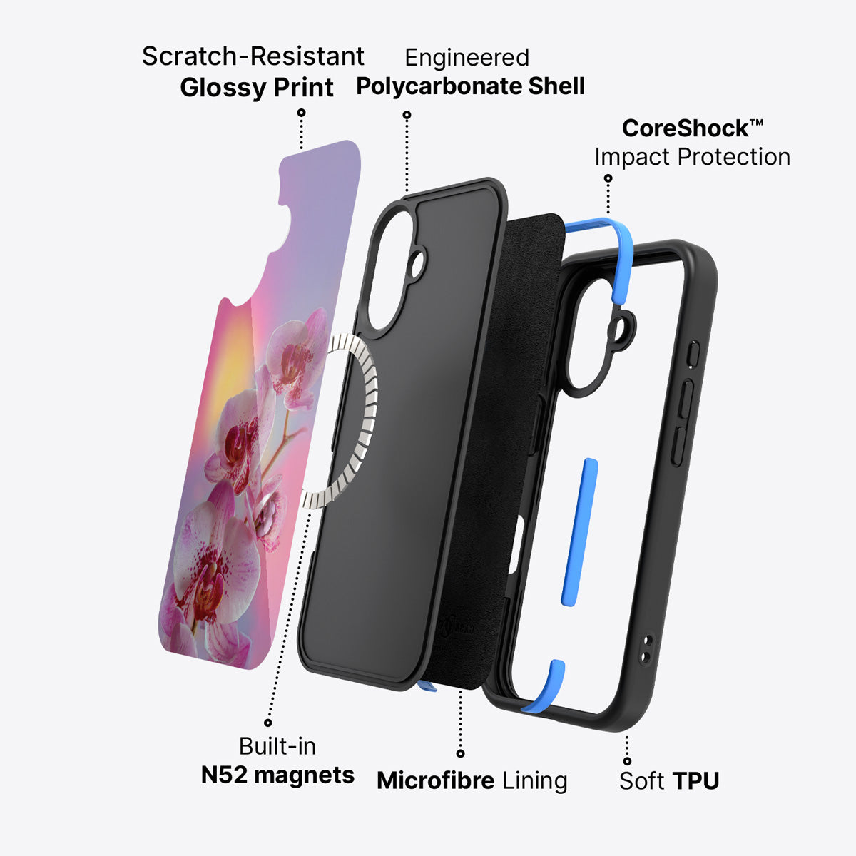 iPhone 16 case construction – Orchid Dream phone case
