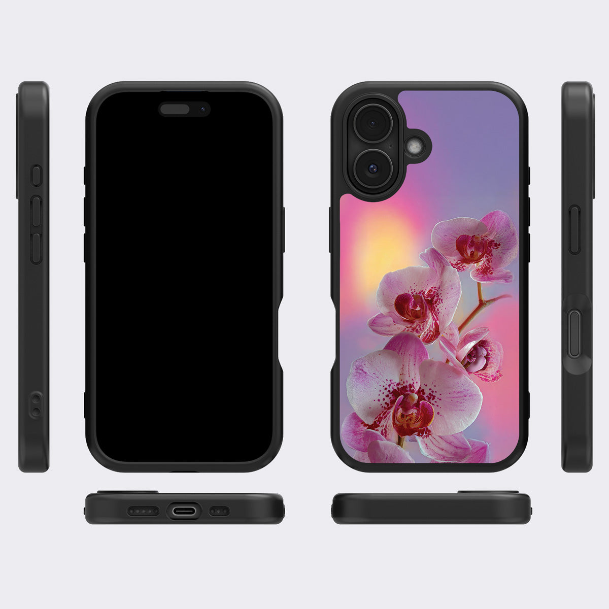 Orchid Dream iPhone 16 case cover – multi-angle view