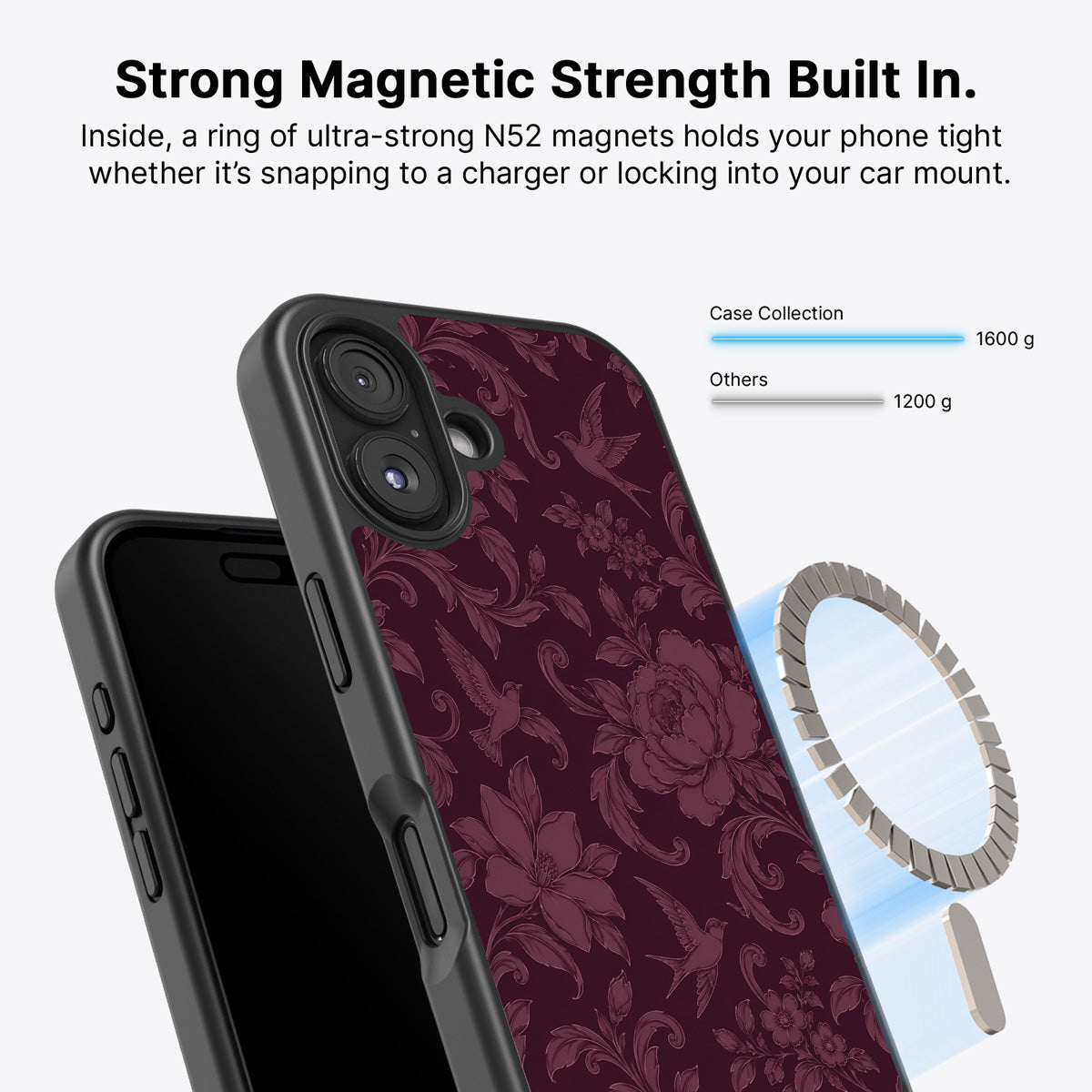 iPhone 16 MagSafe case – Swallow Damask design