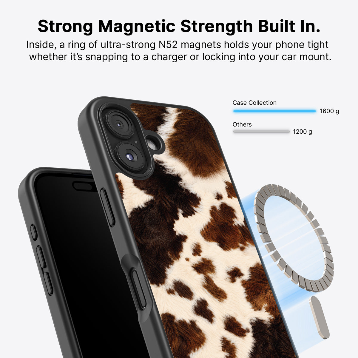 Cowhide Designer iPhone 16 Case – Swiss Cow | MagSafe