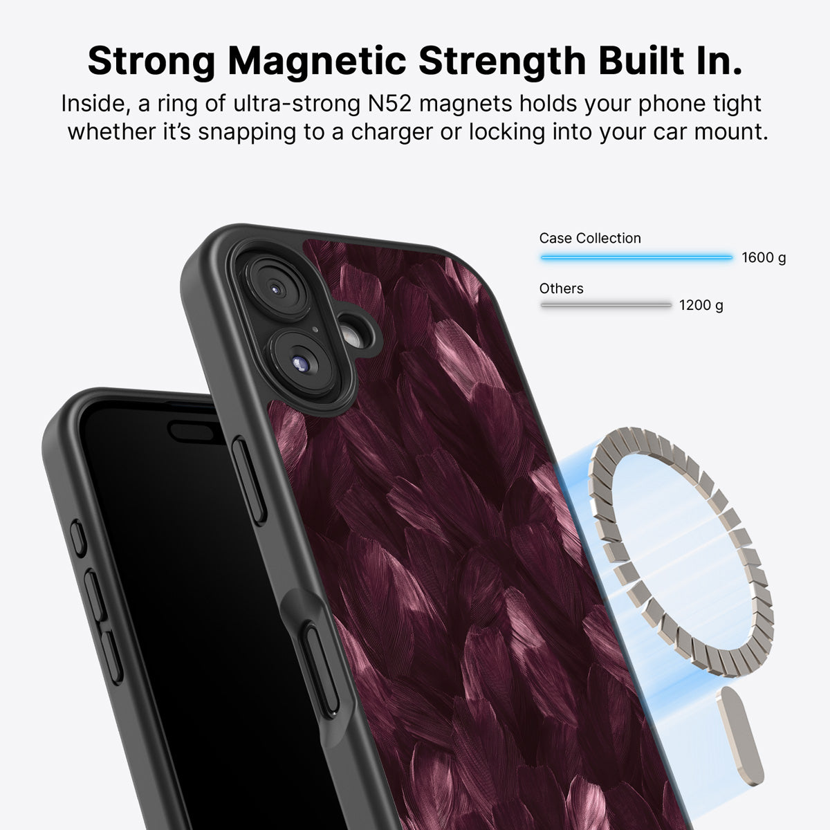 iPhone 16 MagSafe case – Wine Plumage design
