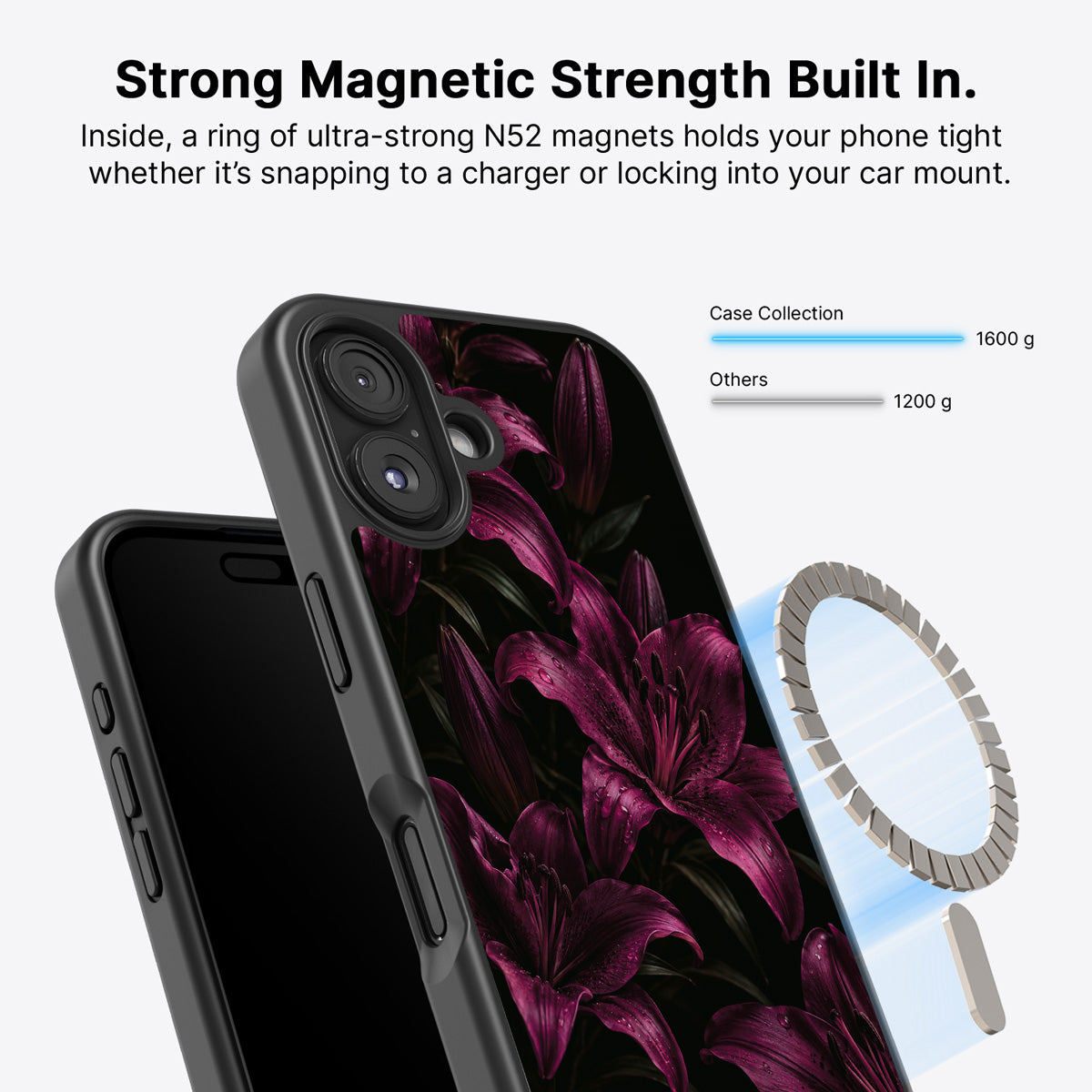 iPhone 16 Plus MagSafe case – Burgundy Lily design