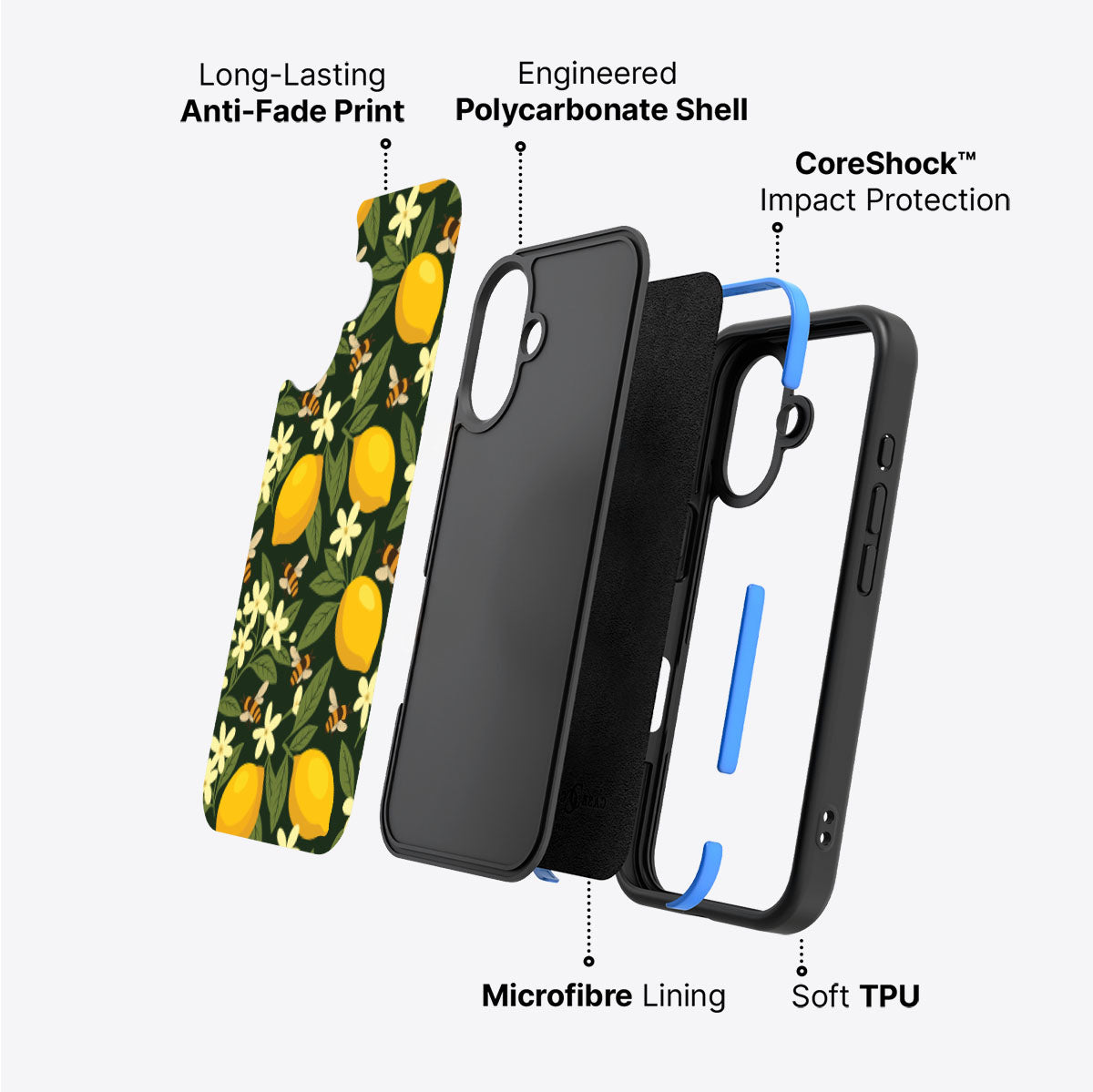 Lemon and Bees - iPhone 16 Plus Case #case type_core (non magsafe)