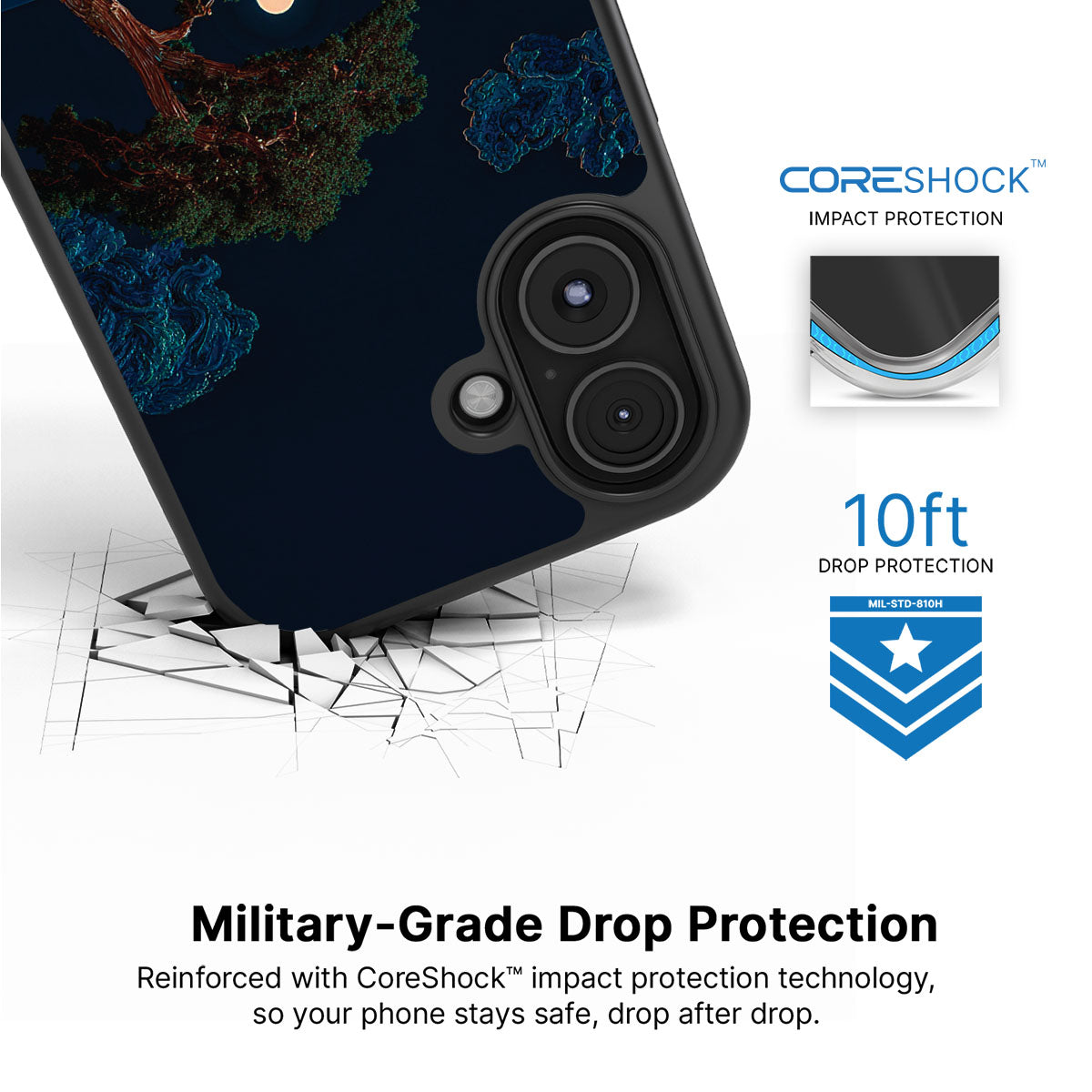 Quiet Moon iPhone 16 Plus case with drop protection