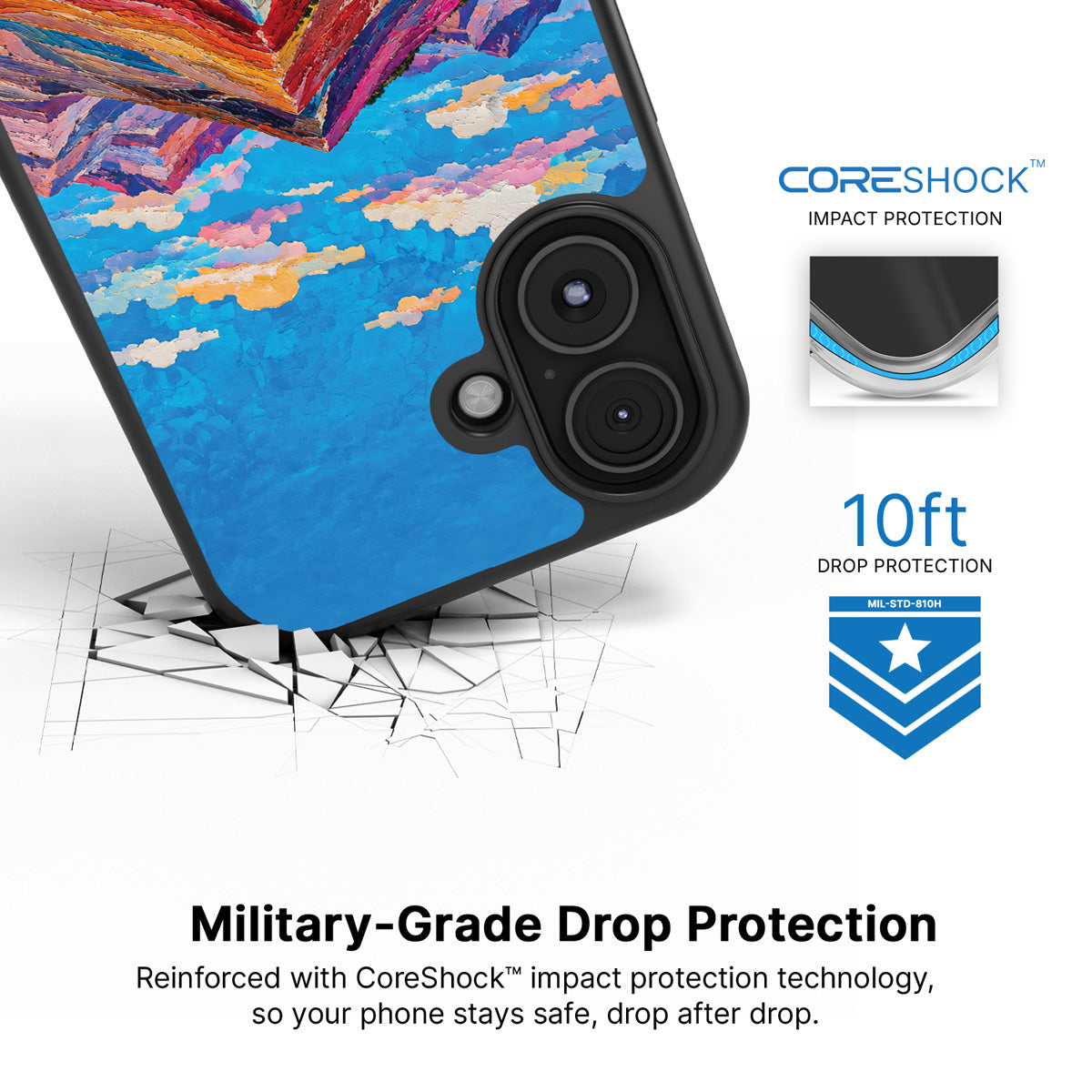 Spectrum Ridge iPhone 16 Plus case with drop protection